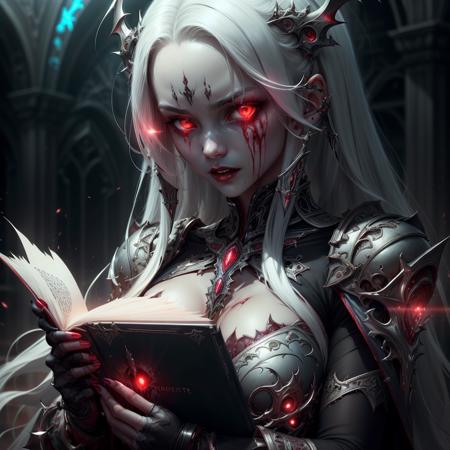 07466-12348-, vamptech, blood, vampiric ,_,scholar , scroll, 1girl,long hair, blue skin,white hair, glowing eyes,.png